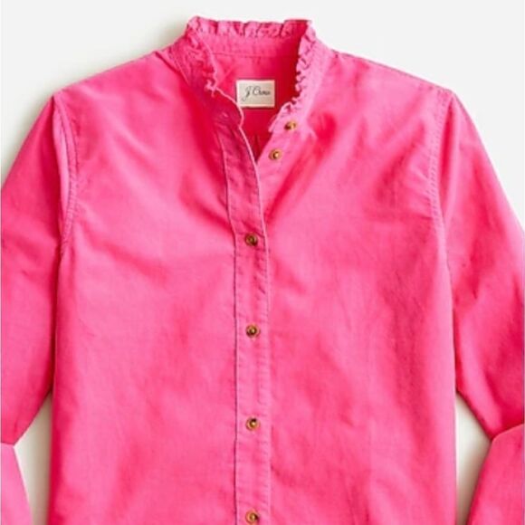 J CREW Corduroy Ruffleneck Hot Pink Button Down Shirt Sz 0 NWT - Picture 4 of 12